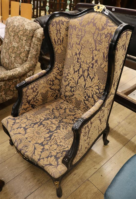 A wingback armchair